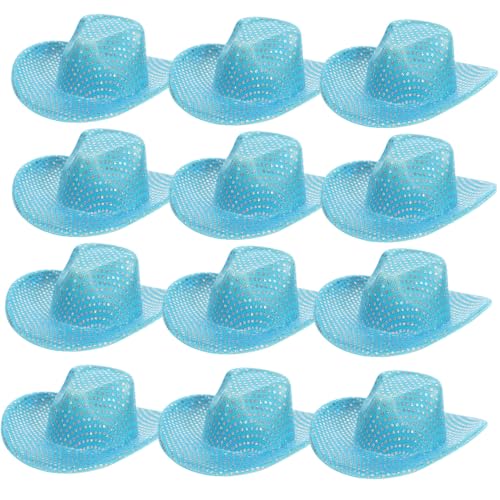 Yardwe 12 Stück Mini-Cowboyhut winzige Westernhüte kleiner Cowboyhut Puppenhut kleine Cowboyhüte zum Basteln Western Hut Weinflasche Puppenhaus-Cowboy-Hüte Mini -Hut Polyester Himmelblau von Yardwe