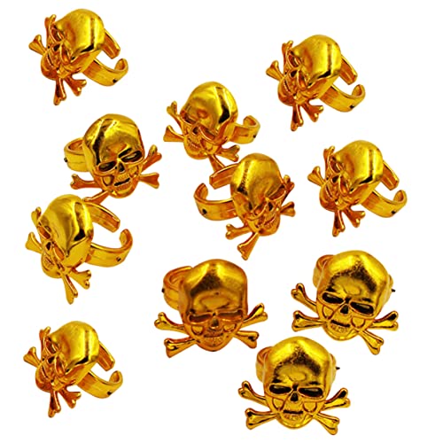 Yardwe 12 Stück Teiliges Goldene Piratenringe für Einstellbare Halloween Party Deko Schädelmotiv Performance Requisiten als Kinderschmuck und Piratengeburtstag Mitgebsel von Yardwe