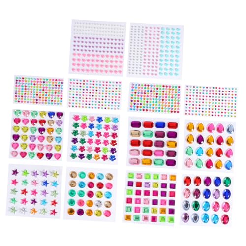 Yardwe 14 Blatt Teiliges Acryl Kristall Sticker Set für Selbstklebend Bunte Formen DIY Scrapbook Dekoration Kreative Bastelsteine für Mädchen Vielseitiges Bastelmaterial von Yardwe