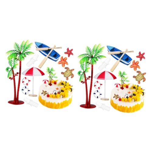 Yardwe 2 Sätze Partykuchendekorationen Einrichtung Mit Strandmotiven Tropische Dekorationen Tropisches Kuchenverzierung Hochzeit Miniatur-strandkorb-ornament Plastik 10 Stück * 2 von Yardwe