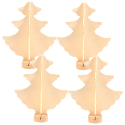 Yardwe 4 Stück Holz Weihnachtsbaum Bastelset Unbemalte DIY Weihnachtsbaum Modelle für Stabiler Holzsockel für Kreative Weihnachtsdekorationen von Yardwe