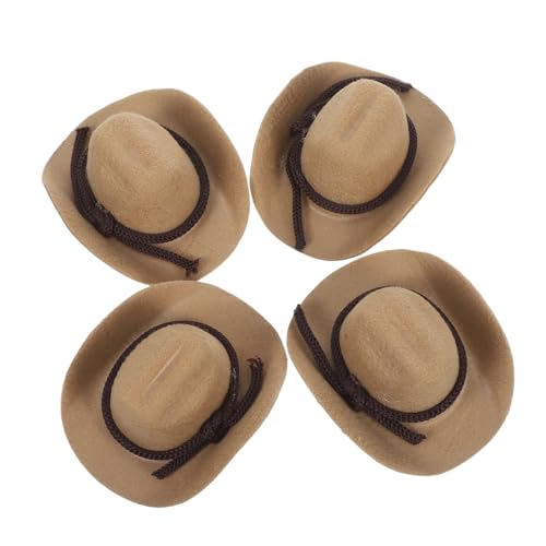 Yardwe 4 Stück Mini-cowboyhut Miniatur-cowboyhüte Zum Basteln Spielzeughut Kleine Cowboyhüte Puppenhüte Miniatur -cowboyhut Mädchen-Cowgirl-minihut Hut Für Puppen Polyester Beige von Yardwe