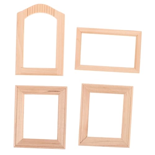 Yardwe 4 Stück Puppenhaus Fotorahmen Puppenhaus Zubehör Miniatur Puppenhaus Bilderrahmen Dekoration Puppen Bilderrahmen Puppenhaus Zubehör Puppenhaus Möbel Holz Beige von Yardwe