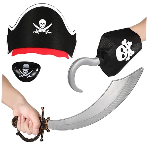 Yardwe 4Stücke Teiliges Halloween Piratenkostüm Für Piratenkopftuch Augenklappe Handhaken Und Piratendolch Zubehör Für Karneval Cosplay Und Halloween Feiern von Yardwe