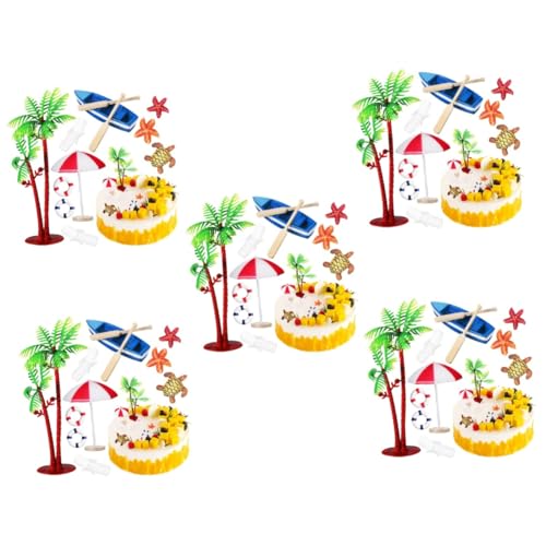 Yardwe 5 Sätze Dekorationen Für Strandkuchen -kuchendekorationen Stranddekor Kuchendeckel Für Den Strand Miniatur-strandkorb-ornament Kuchen -topper Baum Party Plastik 10 Stück * 5 von Yardwe