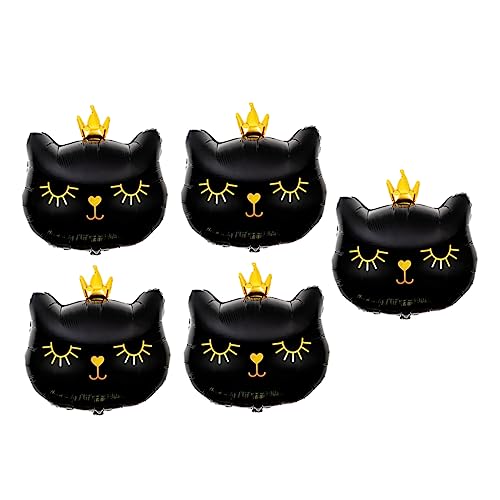 Yardwe 5 Stück Kronkatze Ballon katze ballons geburtstag Luftballons tierischer Folienballon Tiere Pastell hochzeitsdeko Katzen-Mottoparty-Zubehör Kätzchen Ballon Aluminiumfolie Schwarz von Yardwe