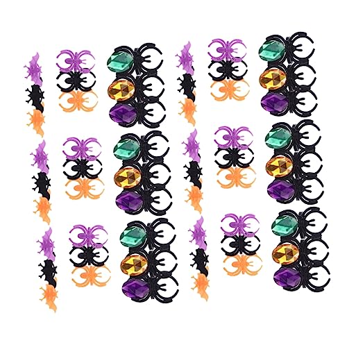 Yardwe 60 Stück Teiliges Halloween Finger Ring Bunter Plastikspinnen und Fledermausringe Lustiges Kostüm Partyspielzeug für Mädchen und Jungen mit Glattem Schadstofffreiem Material von Yardwe
