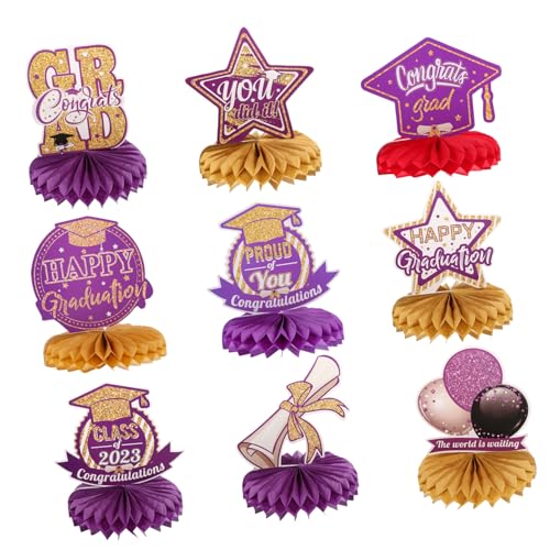 Yardwe 9 Stück Dekorative Wabenkugeln Für Die Abschlusssaison Abschluss-herzstück Geburtstag Partydekorationen Tisch Fetzige Partydekoration Abschluss Mittelstücke Marine Papier Violett von Yardwe