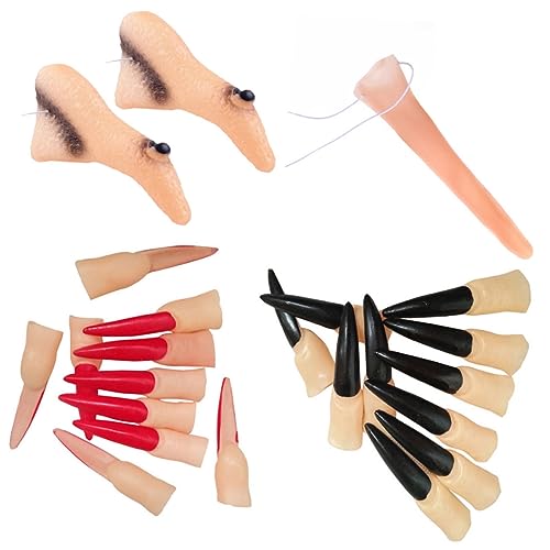 Yardwe Halloween Hexen Kostümset mit Langen Hexennase und Künstlichen Nägeln Schwarz und Rot Bequem Tragbar Gruselige Partydeko für Damen und Cosplay Halloween Requisiten Yardwe Halloween Hexen Kostümset mit Langen Hexennase und Künstlichen Nägeln Schwarz und Rot Bequem Tragbar Gruselige Partydeko für Damen und Cosplay Halloween Requisiten von Yardwe