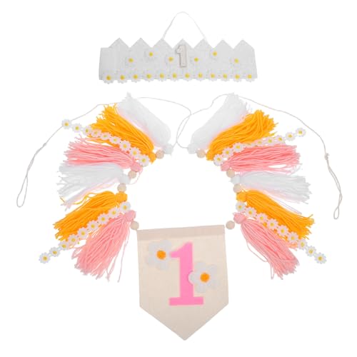 Yardwe Hochstuhl Banner Geburtstag mit Kronenhut Boho Partydeko für Mädchen Kindergeburtstag Tisch Wanddekoration Fotorequisiten von Yardwe