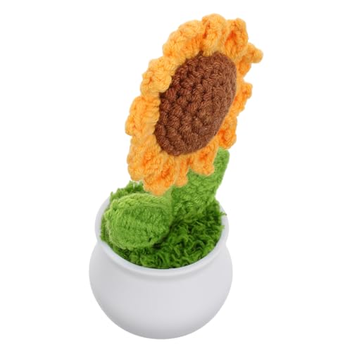 Yardwe Mini Gehäkelte Sonnenblumen-topfpflanze, Gestrickter Gefälschter Sonnenblumentopf Für Zuhause, Badezimmer, Küche, Rustikale Tischdekoration, Regaldekoration von Yardwe