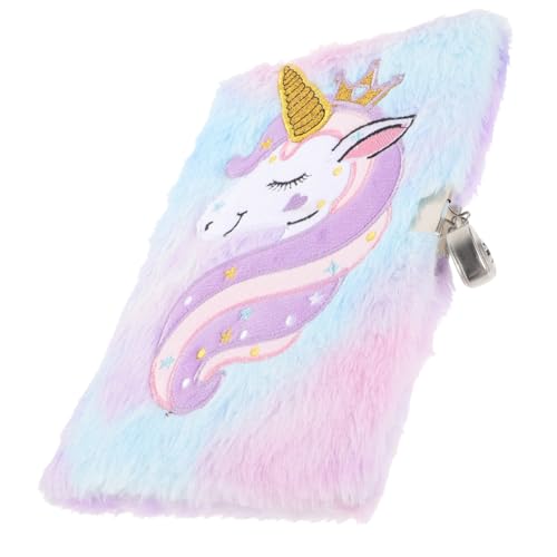 Yardwe Plüsch Notizbuch mit Schloss Flauschiges Tagebuch für Einhorn Design für Schule und Freizeit Perfektes für Batikfarbe von Yardwe