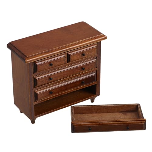 Yardwe Puppenhaus Möbel Retro Massivholz Schubladenschrank für Schlafzimmer Wohnzimmer Miniatur Holz Kommode Praktische Aufbewahrung Authentisch Gefertigt von Yardwe