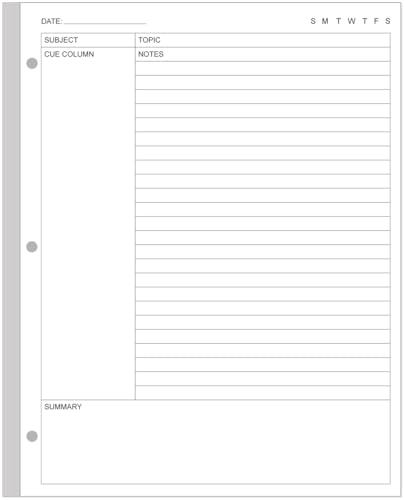 Cornell Notes Füllpapier, A4, 3 Löcher, lose Blätter, 50 Blatt/100 Seiten, 100 g/m², Weiß, 21,6 x 27,9 cm Cornell Notes Füllpapier, A4, 3 Löcher, lose Blätter, 50 Blatt/100 Seiten, 100 g/m², Weiß, 21,6 x 27,9 cm von Yaridar