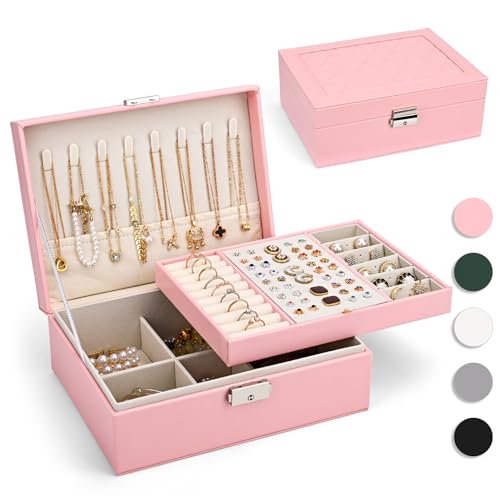 Yarmiene Schmuckkästchen für Damen, 2-schichtige Schmuckschatulle, PU-Leder Schmuckkoffer Schmuckaufbewahrung, Schmuckbox Reise für Ringe, Ohrringe, Armbänder, Ketten für Frauen, Pfirsichrosa Yarmiene Schmuckkästchen für Damen, 2-schichtige Schmuckschatulle, PU-Leder Schmuckkoffer Schmuckaufbewahrung, Schmuckbox Reise für Ringe, Ohrringe, Armbänder, Ketten für Frauen, Pfirsichrosa von Yarmiene