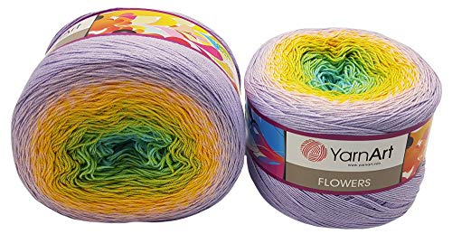 YarnArt Flowers 500 Gramm Bobbel Wolle Farbverlauf, 55% Baumwolle, Bobble Strickwolle Mehrfarbig (flieder orange kiwi mint 285) von Yarn Art Flowers