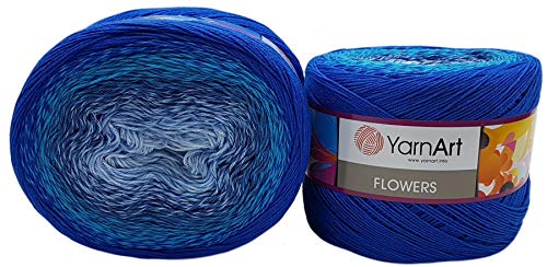 YarnArt Flowers 500 Gramm Bobbel Wolle Farbverlauf, 55% Baumwolle, Bobble Strickwolle Mehrfarbig (blau türkis 299) von Yarn Art Flowers