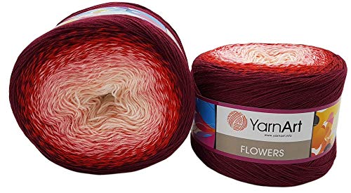 YarnArt Flowers 500 Gramm Bobbel Wolle Farbverlauf, 55% Baumwolle, Bobble Strickwolle Mehrfarbig (bordeaux rosa weiß 269) von Yarn Art Flowers