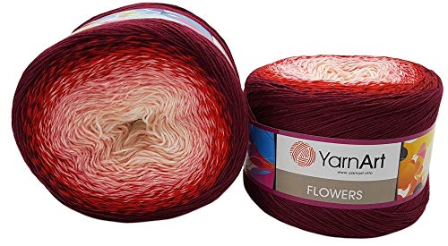 YarnArt Flowers 500 Gramm Bobbel Wolle Farbverlauf, 55% Baumwolle, Bobble Strickwolle Mehrfarbig (bordeaux rosa weiß 269) von Emny