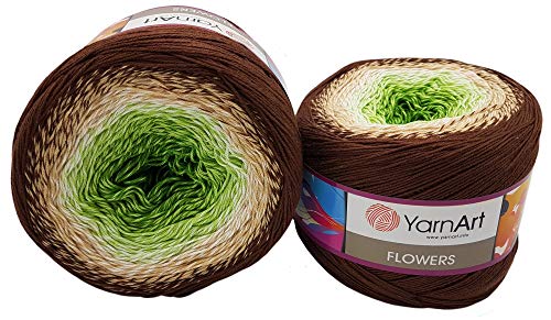 YarnArt Flowers 500 Gramm Bobbel Wolle Farbverlauf, 55% Baumwolle, Bobble Strickwolle Mehrfarbig (braun beige weiß grün 272) von Yarn Art Flowers