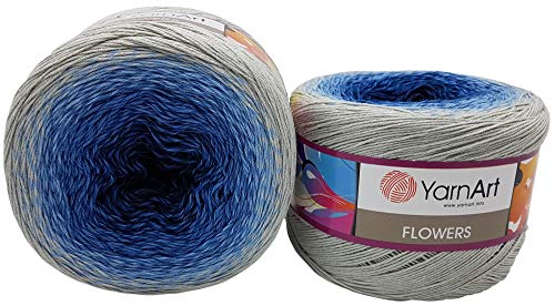 YarnArt Flowers 500 Gramm Bobbel Wolle Farbverlauf, 55% Baumwolle, Bobble Strickwolle Mehrfarbig (grau blau dunkelblau 271) von Yarn Art Flowers