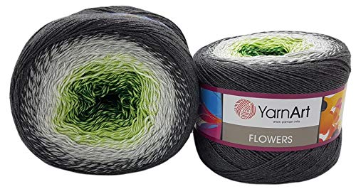 YarnArt Flowers 500 Gramm Bobbel Wolle Farbverlauf, 55% Baumwolle, Bobble Strickwolle Mehrfarbig (grau weiß grün 291) von Yarn Art Flowers