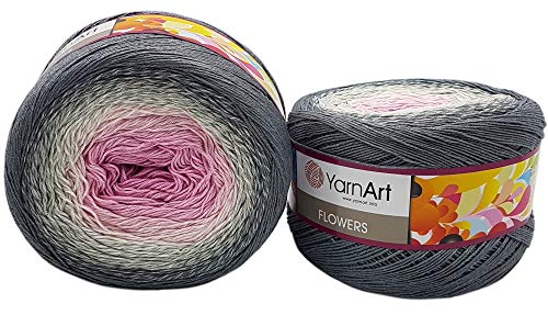 YarnArt Flowers 500 Gramm Bobbel Wolle Farbverlauf, 55% Baumwolle, Bobble Strickwolle Mehrfarbig (grau weiß rosa 293) von Yarn Art Flowers