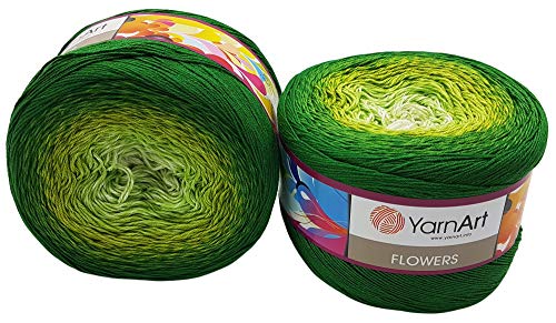 YarnArt Flowers 500 Gramm Bobbel Wolle Farbverlauf, 55% Baumwolle, Bobble Strickwolle Mehrfarbig (kiwi grün weiß 283) von Yarn Art Flowers