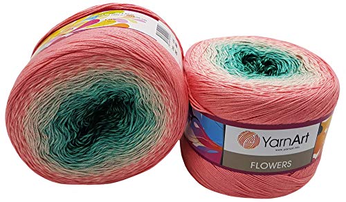 YarnArt Flowers 500 Gramm Bobbel Wolle Farbverlauf, 55% Baumwolle, Bobble Strickwolle Mehrfarbig (rosa weiß grün 292) von Yarn Art Flowers