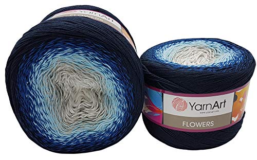 YarnArt Flowers 500 Gramm Bobbel Wolle Farbverlauf, 55% Baumwolle, Bobble Strickwolle Mehrfarbig (schwarz grau blau weiß 261-1) von Yarn Art Flowers