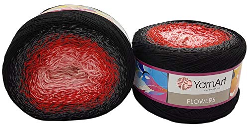 YarnArt Flowers 500 Gramm Bobbel Wolle Farbverlauf, 55% Baumwolle, Bobble Strickwolle Mehrfarbig (schwarz grau rot rosa 282) von Yarn Art Flowers