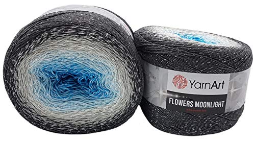 YarnArt Flowers Moonlight 500 Gramm Bobbel Wolle mit Glitzer und Farbverlauf, 53% Baumwolle, Bobble Strickwolle Mehrfarbig (grau weiß türkis 3251) von Yarn Art Flowers