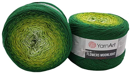 YarnArt Flowers Moonlight 500 Gramm Bobbel Wolle mit Glitzer und Farbverlauf, 53% Baumwolle, Bobble Strickwolle Mehrfarbig (grün Kiwi 3283) von Yarn Art Flowers