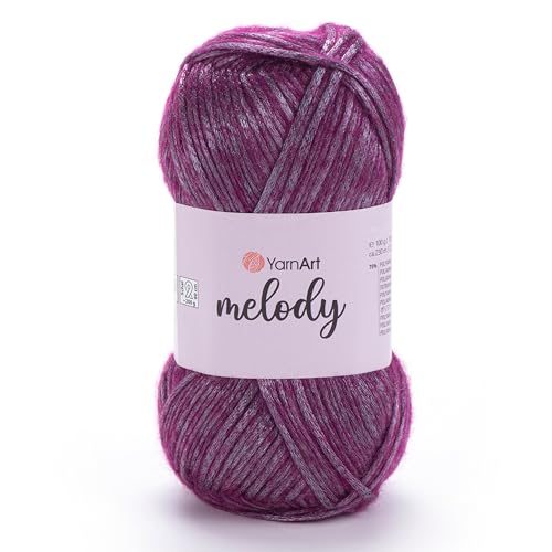 1 Knäuel YarnArt Melodie, Chainette Garn, glänzendes metallisches Glanzgarn zum Stricken, Häkeln, Sticken, 100 g, 230 m, 70 % Polyamid, 21 % Acryl, 9 % Wollmischung, Lila – 883 von Yarn Art