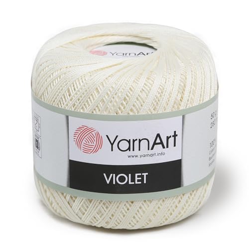 1 Knäuel YarnArt violett, 100 % merzerisiertes Baumwollgarn für Häkelspitze, Handstrickgarn, Stickerei, Kunsthandwerk (Creme 326) von Yarn Art