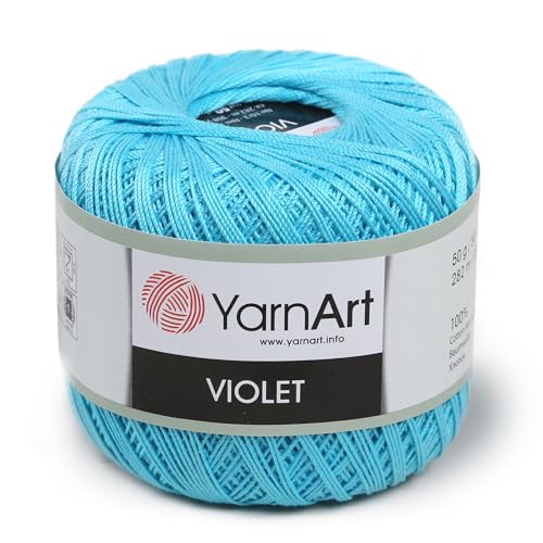 1 Knäuel YarnArt violett, 100 % merzerisiertes Baumwollgarn für Häkelspitze, Handstrickgarn, Stickerei, Kunsthandwerk (Türkis 0008) von Yarn Art