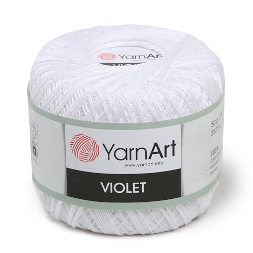 1 Knäuel YarnArt violett, 100 % merzerisiertes Baumwollgarn für Häkelspitze, Handstrickgarn, Stickerei, Kunsthandwerk (weiß 1000) von Yarn Art