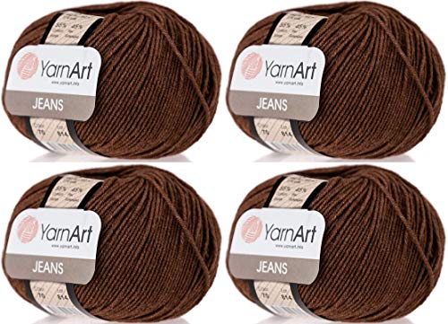 2er-Set - 4 Knäuel GarnArt Jeans 55% Baumwolle 45% Acryl Garn Mischung Faden Häkeln Handstrickkunst Lot von 4skn 200 g 696 Yds (70 Braun) von Yarn Art