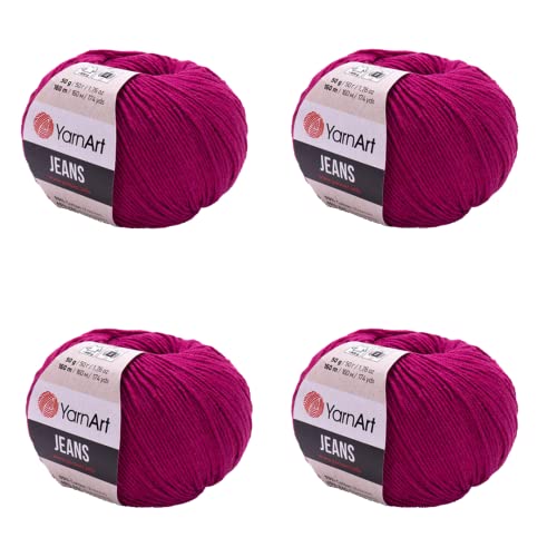 4 Knäuel YarnArt Jeans 55% Baumwolle 45% Acryl Garn Mischung Faden Häkeln Handstricken Kunst Lot von 4skn 200 g 696 Yds (18-Wedding Pink) von YarnArt