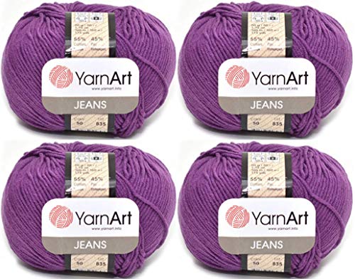 4 Knäuel YarnArt Jeans 55% Baumwolle 45% Acryl Garn Mischung Garn Häkeln Handstricken Kunst Lot von 4skn 200 g 500 Yds (50 Purple) von Yarn Art