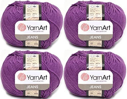 4 Knäuel YarnArt Jeans 55% Baumwolle 45% Acryl Garn Mischung Garn Häkeln Handstricken Kunst Lot von 4skn 200 g 500 Yds (50 Purple) von Yarn Art