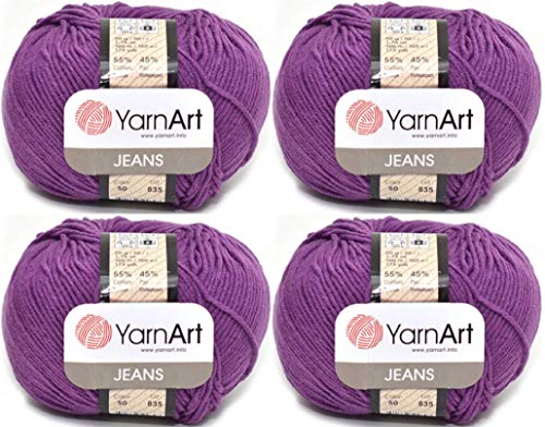 4 Knäuel YarnArt Jeans 55% Baumwolle 45% Acryl Garn Mischung Garn Häkeln Handstricken Kunst Lot von 4skn 200 g 500 Yds (50 Purple) von Yarn Art