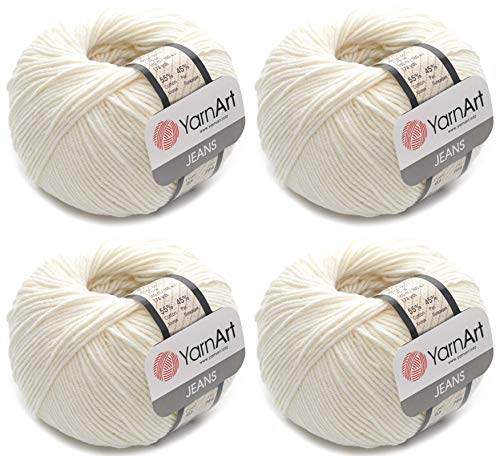 4 Knäuel YarnArt Jeans 55% Baumwolle 45% Acryl Garn Mischung Garn Häkeln Handstricken Kunst Lot von 4skn 200 g 690 Yds (3-creme) von Yarn Art