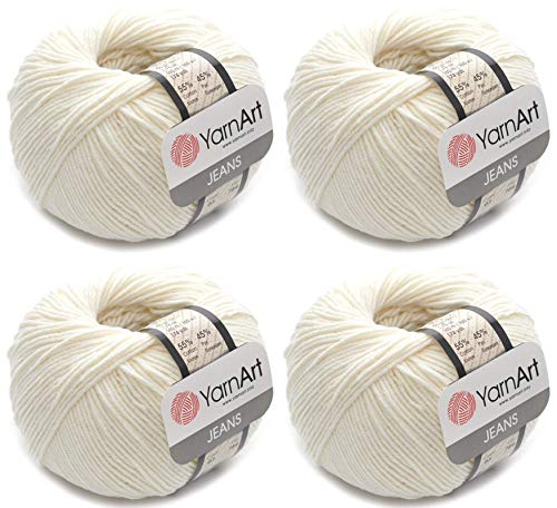 4 Knäuel YarnArt Jeans 55% Baumwolle 45% Acryl Garn Mischung Garn Häkeln Handstricken Kunst Lot von 4skn 200 g 690 Yds (3-creme) von YarnArt