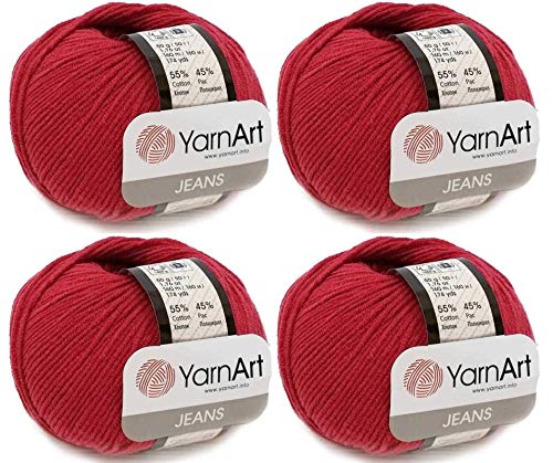 4 Knäuel YarnArt Jeans 55% Baumwolle 45% Acryl Garn Mischung Garn Häkeln Handstricken Kunst Lot von 4skn 200 gr 51 Yds (51-dunkelrot) von YarnArt