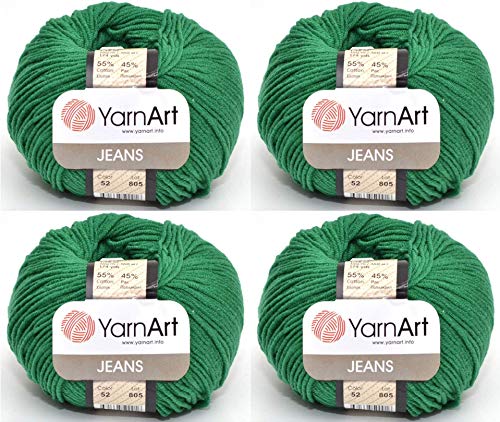 4 Knäuel YarnArt Jeans 55% Baumwolle 45% Acryl Garn Mischung Garn Häkeln Handstricken Kunst Lot von 4skn 200 gr 52 Yds (52 grün) von Yarn Art