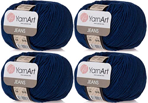 4 Knäuel YarnArt Jeans 55% Baumwolle 45% Acryl Garn Mischung Garn Häkeln Handstricken Kunst Lot von 4skn 200 gr 54-Navy Blue von YarnArt
