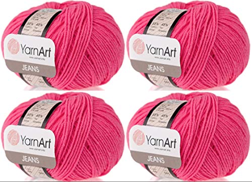 4 Knäuel YarnArt Jeans 55% Baumwolle 45% Acryl Garn Mischung Garn Häkeln Handstricken Kunst Lot von 4skn 200 gr 590 Yds (59 pink) von Yarn Art