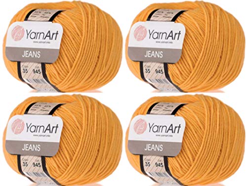 4 Knäuel YarnArt Jeans 55% Baumwolle 45% Acryl Garn Mischung Garn Häkeln Handstricken Kunst Lot von 4skn 200 gr 690 Yds (35-gelb) von YarnArt