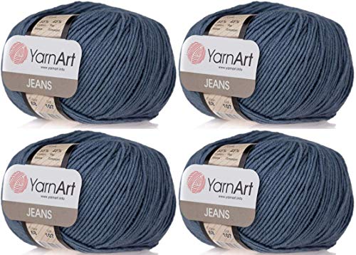 4 Knäuel YarnArt Jeans 55% Baumwolle 45% Acryl Garn Mischung Garn Häkeln Handstricken Kunst Lot von 4skn 200 gr 690 Yds (68-Denim) von Yarn Art